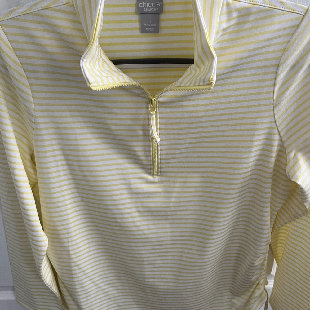 Chicos Zenergy NWOT 1/4Zip Size 1 (8-10) Yellow/White